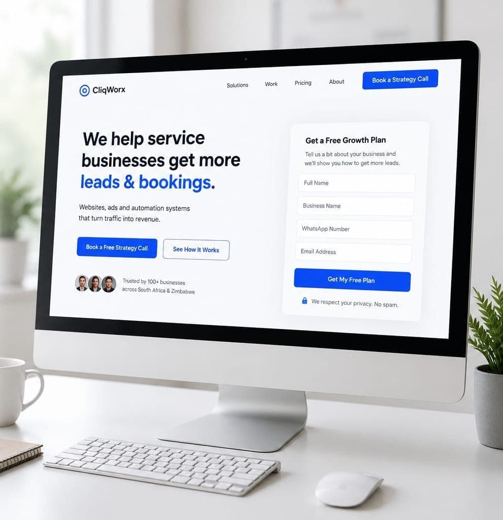 A landing page mockup on a laptop, designed to capture leads