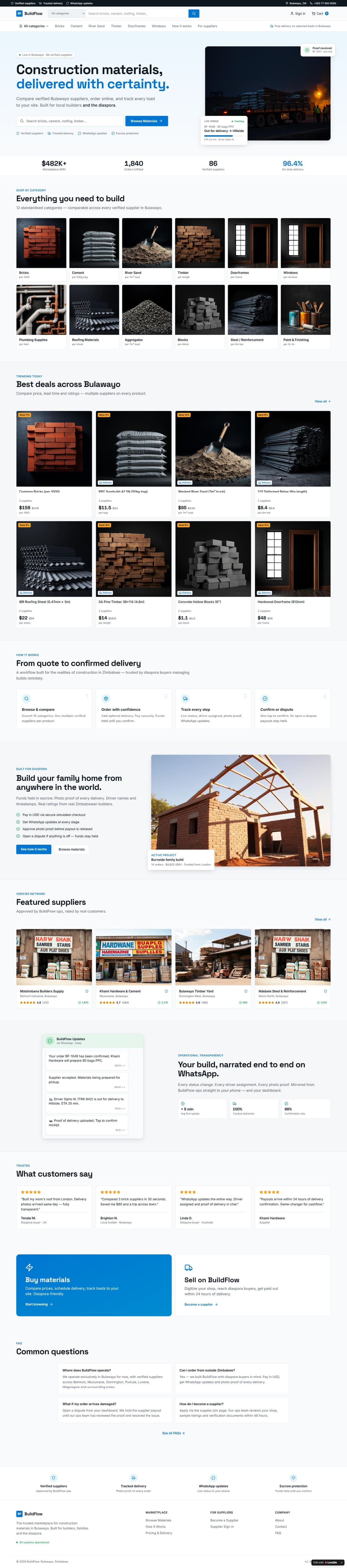 BuildFlow marketplace: construction materials delivered with certainty in Bulawayo