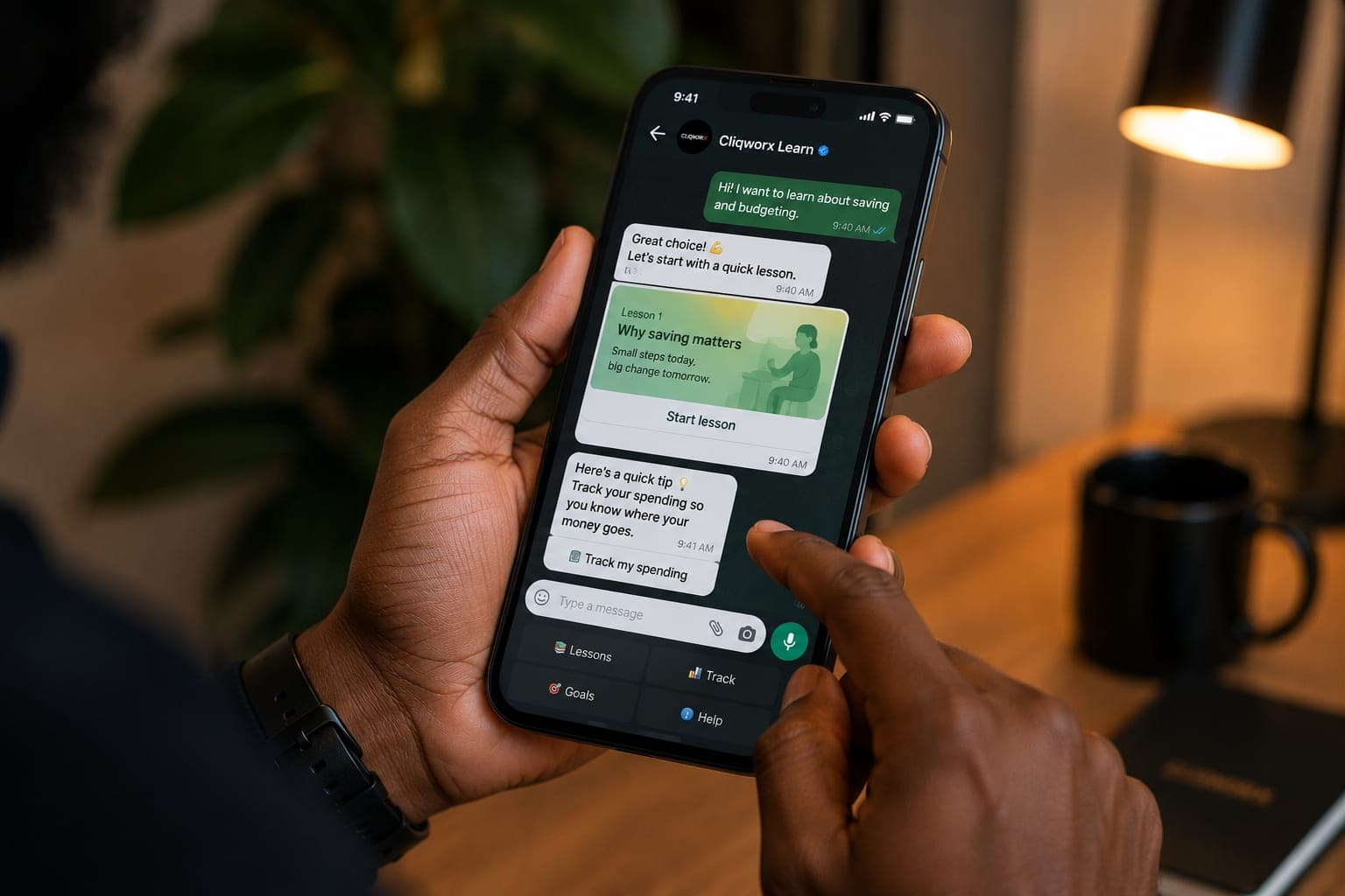 WhatsApp-led customer education journey on a mobile phone