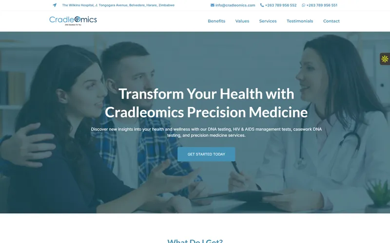 Cradleomics website — precision medicine platform